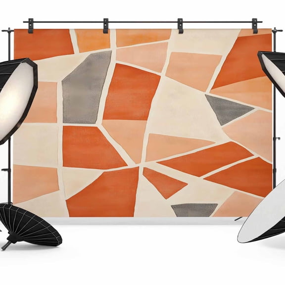 Abstract Block Backdrop for Photography, Orange Gray Block White Line Modern Art Photo Backdrop Portrait Background Party Banner Photo Backgrounds for Studio Booth Props, 8x6ft
