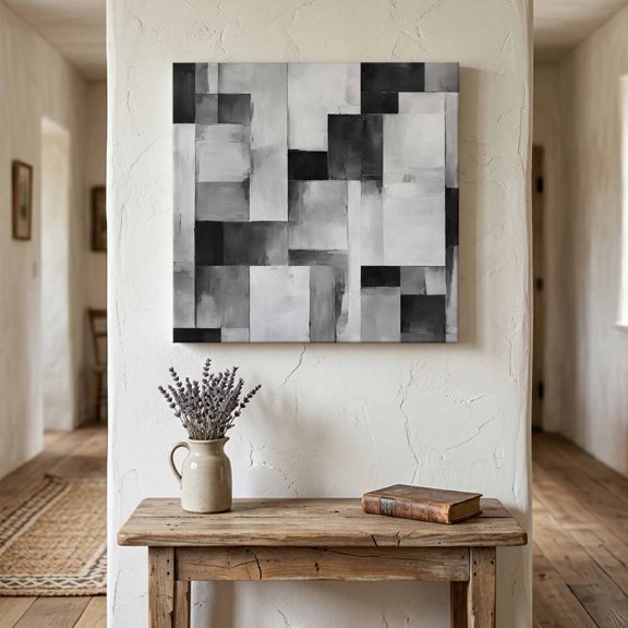 Abstract Block Canvas Wall Art for Living Room Bedroom Bathroom, Minimalist Black Gray Rectangular Color Patches Canvas Art Wall Decor, Artwork for Walls Home Office Decor, 8"x8"