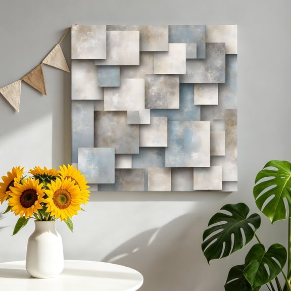 Abstract Block Canvas Wall Art for Living Room, Minimalist Beige Gray Raised Stone Blocks Textured Poster Print Painting for Bedroom Office Home Decoration Wall Pictures Prepare To Hang 8"x8"