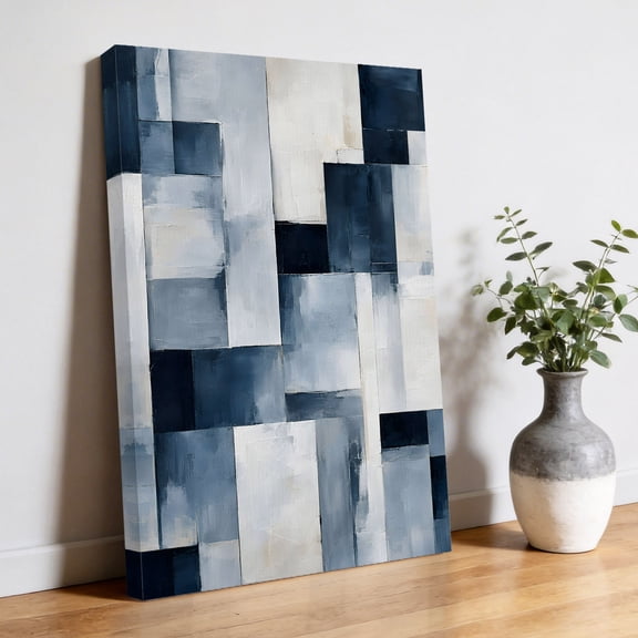 Abstract Block Canvas Wall Art, Minimalist Blue Gray Rectangular Color Patches Pictures Wall Decor Wooden Framed Artwork Art Prints for Living Room Hallway Bedroom Office 8"x10"