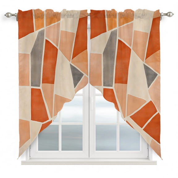 Abstract Block Swag Valances for Windows 36 inches Long, Orange Gray Block White Line Modern Art Swag Curtains Privacy Light Filtering Curtain Tiers for Kitchen Bathroom 28" W x 36" L, 2 Panels