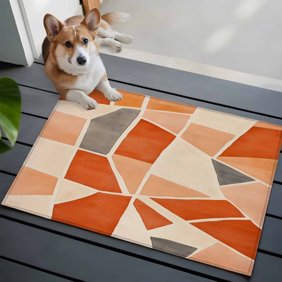 Abstract Block Washable Area Rug 2x3 Orange Gray Block White Line Modern Art Low-Profile Area Rugs with Non Slip Backing Indoor Floor Carpet for Entrance Living Room Bedroom Home Office