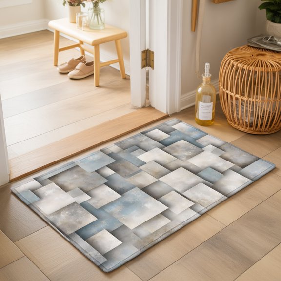 Abstract Block Washable Small Entryway Area Rugs 2'x3', Minimalist Beige Gray Raised Stone Blocks Textured Washable Throw Rug Non-Slip Sturdy Edge Binding Carpet for Front Door Floor Room Entry