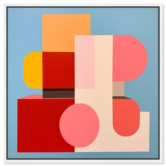Abstract Blocks Canvas Retro Geometric Abstract Wall Art by Art Remedy, White Frame, 40" x 40"