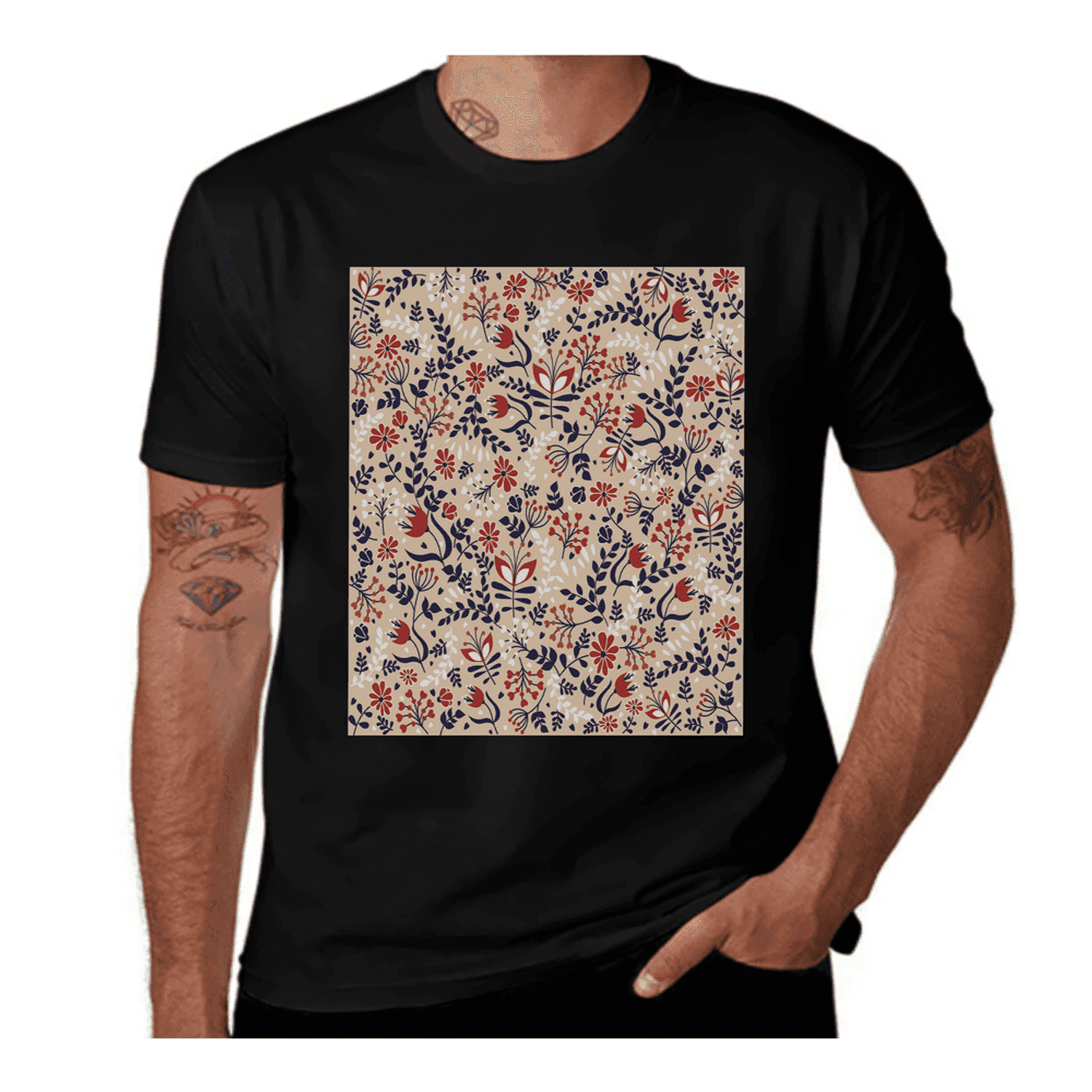 Beige Leaves All Over Jacquard T Shirt Beige