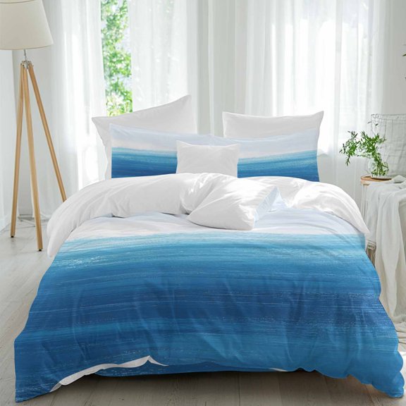Abstract Blue 4 Piece Duvet Cover Set Twin Size Sea Gradient Tranquility Ocean Sky Scenery Soft Bedding Set Comforter Cover, 1 Duvet Cover 1 Flat Sheets and 2 Pillowcases