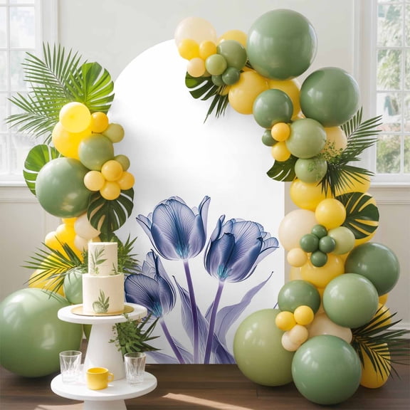 Abstract Blue Arch Backdrop Cover, 7.2FT, Tulip Ray White Texture Spandex Arch Covers Double-Sided Backdrop for Wedding Birthday Party Photo Background Decoration