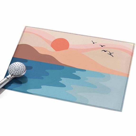 Abstract Blue Area Rugs 2x3ft Ocean Pink Mountain Sun at Sunset Floor ...
