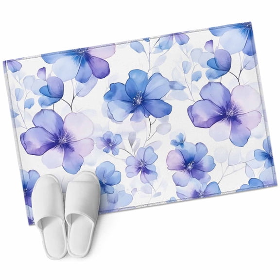 Abstract Blue Area&nbsp;Rug 2x3ft Purple Flowers Watercolor Ombre Pansy Non-Slip&nbsp;Washable Square&nbsp;Rugs Soft Felt Indoor Floor Mat for Bedroom Kitchen Living Room Bathroom