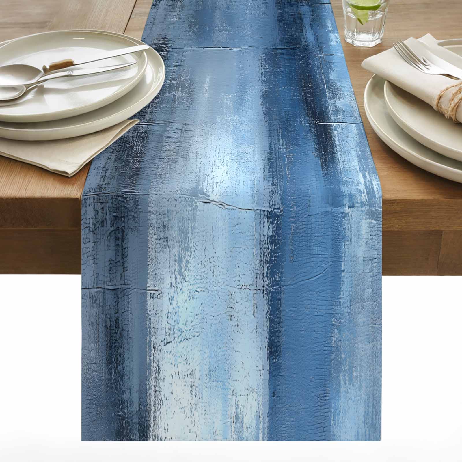 Abstract Blue Art Table Runner 13x48 inch Retro Gradient Blue ...