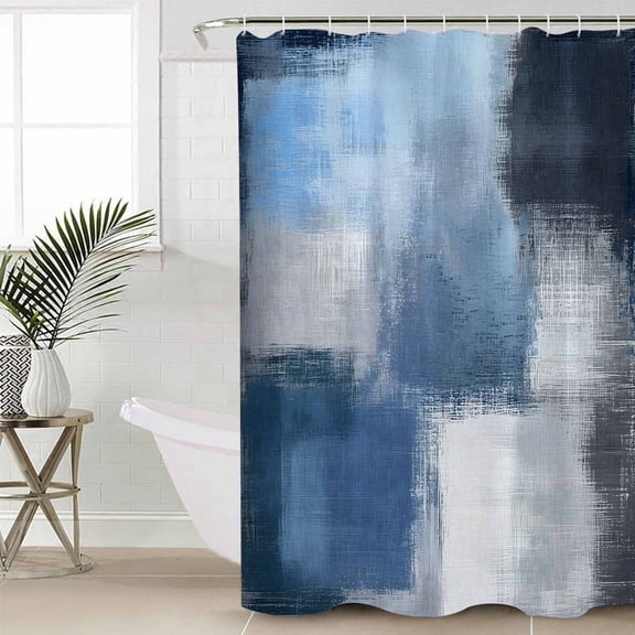 Abstract Blue Bathroom Curtain 96 Inch Shower Curtain with Hooks, Gradient Neutral Brush Strokes Artwork Waterproof Polyester Bath Curtain Washable Bathtub Curtain 72''x 96''