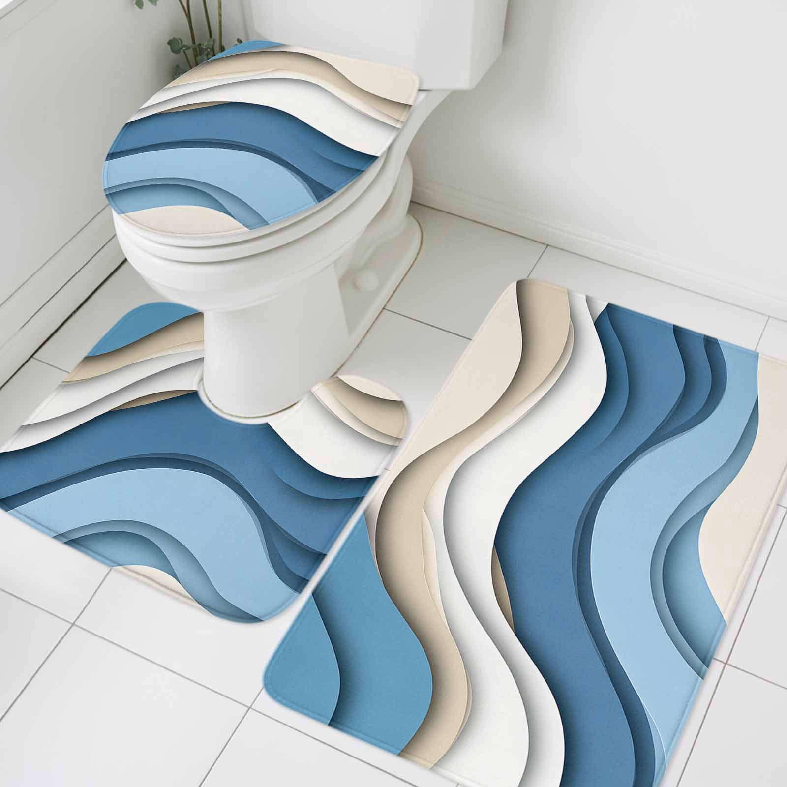 Mat Ripple Abstract Blue Bathroom Rugs Set Brown Water Ripple Ombre Wave Stripe ...