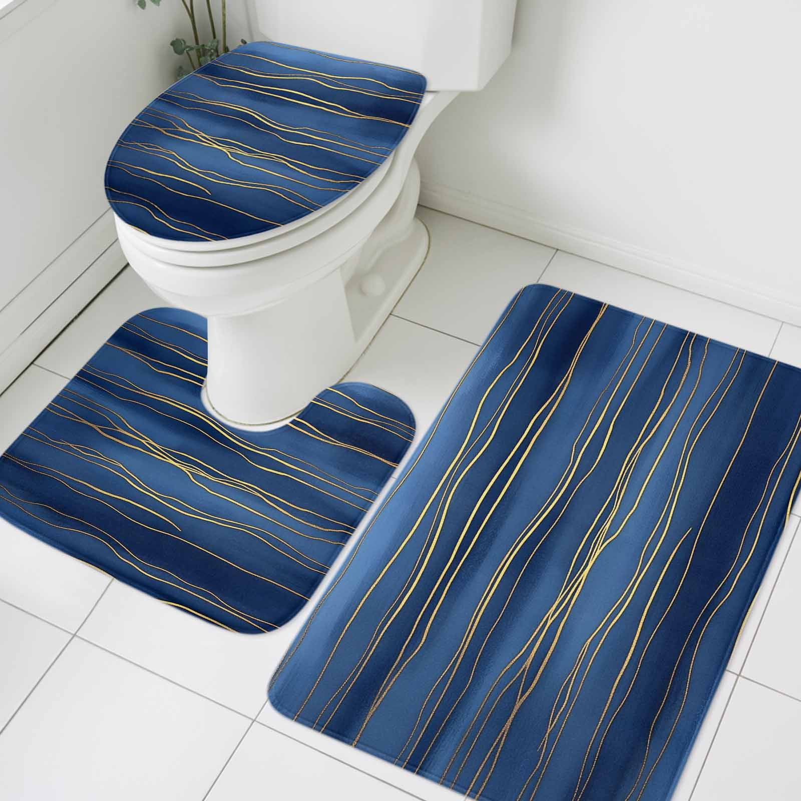 Mat Ripple Abstract Blue Bathroom Rugs Set Ocean Golden Water Ripple Striped ...