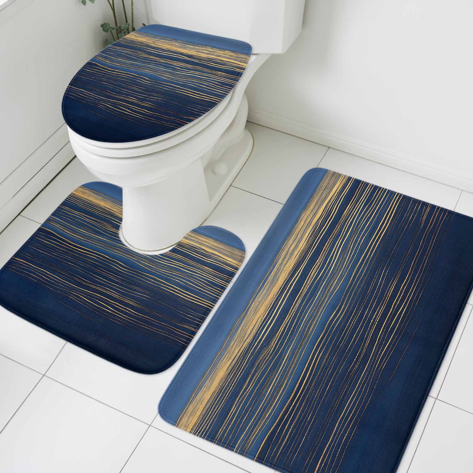 Abstract Blue Bathroom Rugs Set Ocean Golden Water Ripple Sunrise ...
