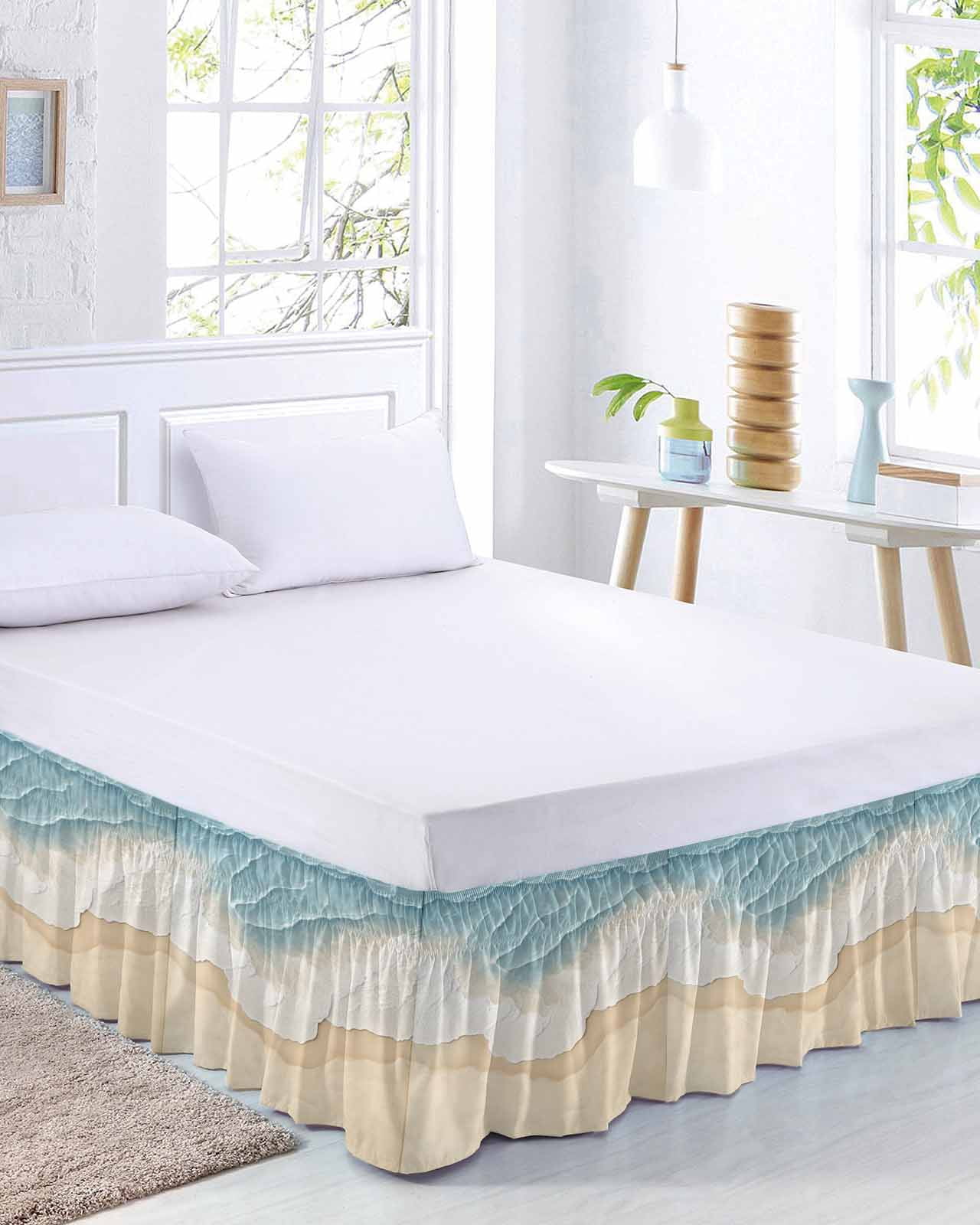 Abstract Blue Bed Skirt Queen Size 16 Inch Drop, Beige Ombre Beach ...
