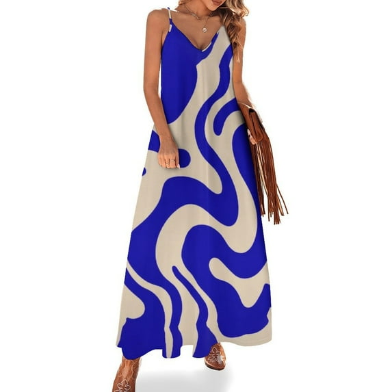 Abstract Blue Beige Swirl Art Sleeveless Dress Loose Women's Dress Dresses Luxury Evening Dresses