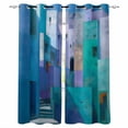thumbnail image 1 of Abstract Blue Black Out Curtains 54 Inch Long, Short Curtains for Small Window, Painting Buildings Geometric Color Block Room Darkening Farmhouse Window Curtains for Kitchen Bedroom 42"x54" 2 Panels, 1 of 8