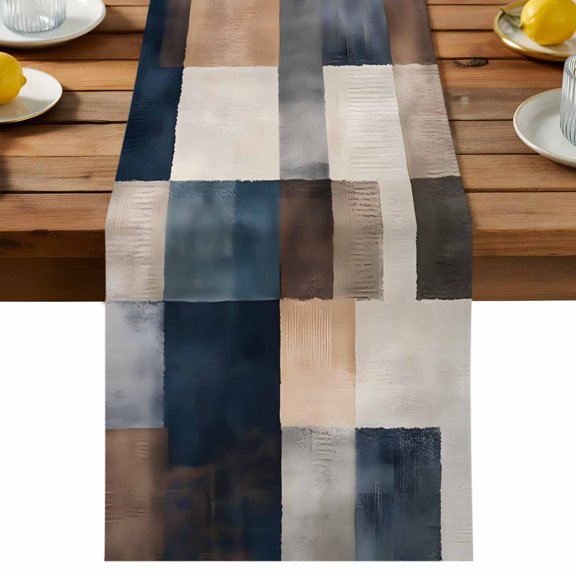 Abstract Blue Black Table Runner, Oil Painting Cotton Linen Table Cloth, Tablerunner for Kitchen Dining Party Wedding Home Decor 13x36 Inch