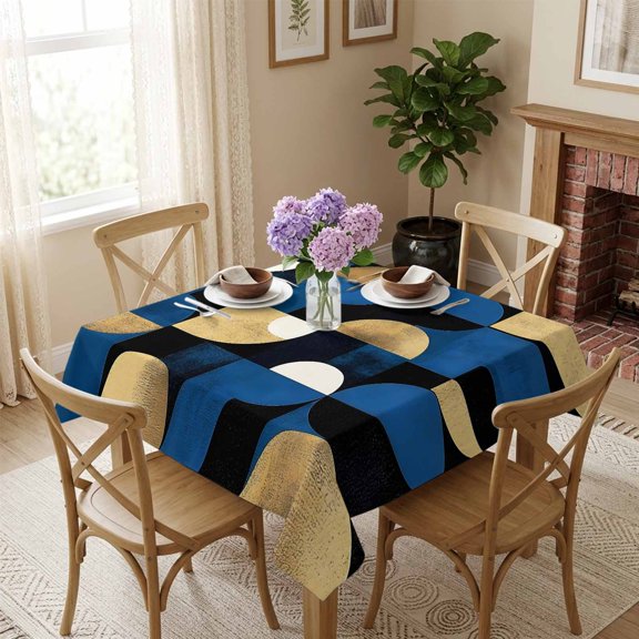 Abstract Blue Black Yellow Dots Square Tablecloth 54x54 Inch Modern Waterproof Polyester Tablecloth for Dining Table, Washable Table Cover for Kitchen Dining Room Wedding Decoration,Stain Resistant