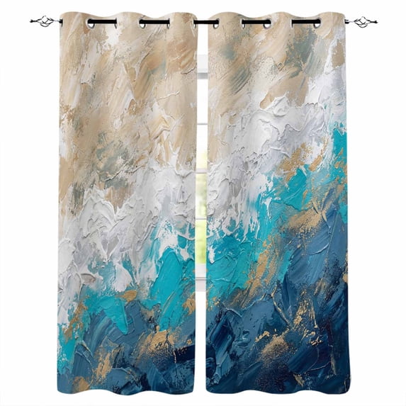 Abstract Blue Blackout Curtains for Bedroom, Gradient Vintage Ombre Mottled Oil Painting Thermal Insulated Kitchen Drapes with Grommets, Light Blocking Window Treatment, 2 Panels 27.5" x 39"