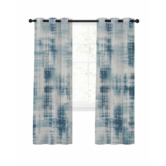 Abstract Blue Blackout Curtains for Bedroom Living Room, Country Vintage Farmhouse Minimalist Inked Blue 45 In Long Thermal Insulated Room Darkening Drapes Grommet Window Treatments, 42 x 45 In