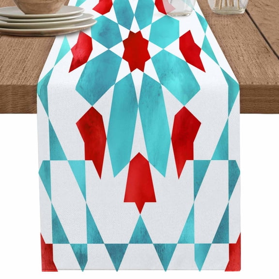 Abstract Blue Bohemian Ethnic Table Runner-36 Inch Long Vintage Native Tribal Table Runners Linen Burlap Tablerunner for Kitchen Dining Room Holiday Party