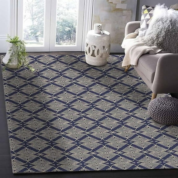 Abstract Blue Brown Area Rug Living Room Rug Washable Rug For Living Room Soft Large Vintage Geometric Textured Area Rug Non-Slip Non-Shedding Floor Carpet For Bedroom Office Decor 2 x 3ft