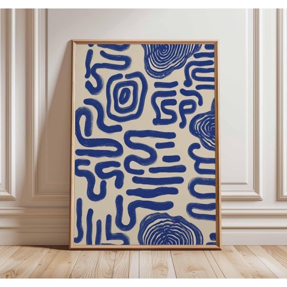 Abstract Blue Brushstroke Print, Modern Geometric Wall Art, Poster Only