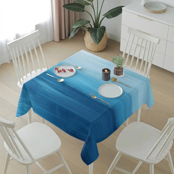 Abstract Blue Brushstroke Table Cloth 54x54in, Waterproof Square Tablecloth Wipeable Tablecloths Ocean Blue Background Table Covers for Dining Tables Party Indoor Outdoor