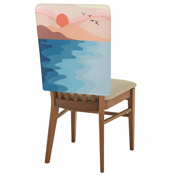 Abstract Blue Chair Back Covers Pack of 1, Ocean Pink Mountain Sun at Sunset Removable Dining Seat Cover Washable Kitchen Chair Slipcovers Protective for Party Festival Decoration 19x20in