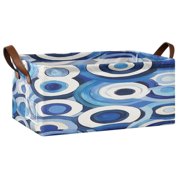 Abstract Blue Circular Pattern Open Home Storage Bins Foldable Metal Frame Shelf Baskets 16.9x11.4x7.7in Water-Resistant