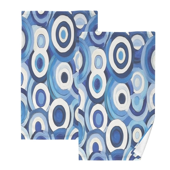Abstract Blue Circular Pattern Set of 2 Pure Cotton Towels, 16'' x 28'', Highly Absorbent and Soft