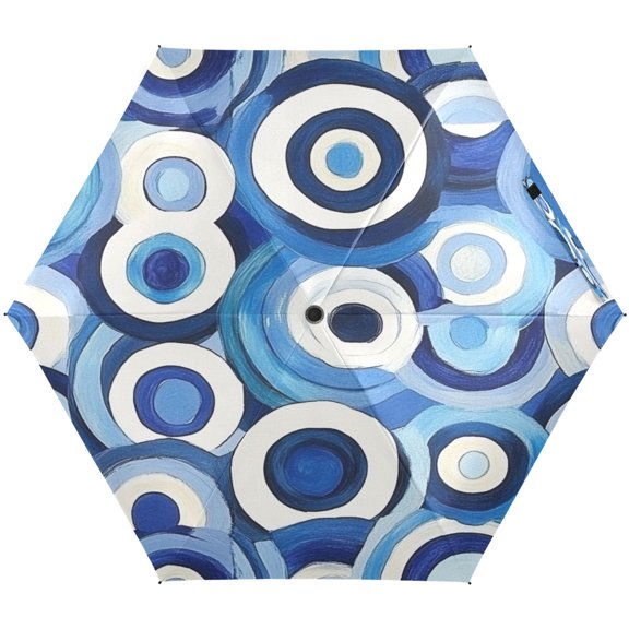 Abstract Blue Circular Pattern Umbrellas for Sun Auto Open Close UV50+ Waterproof 5-Fold Compact Fiberglass Frame