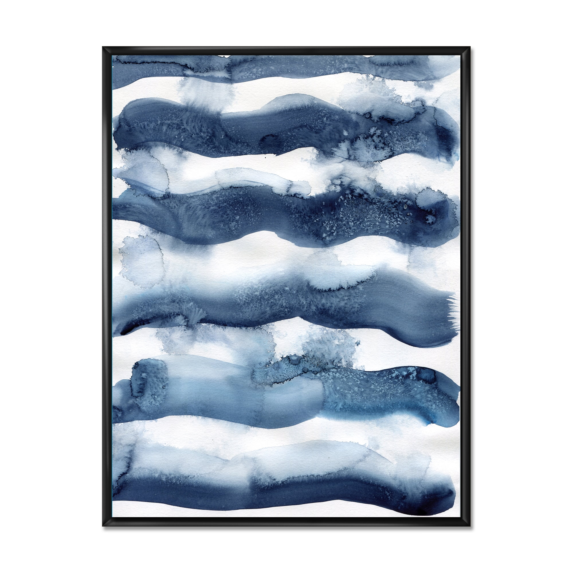 Abstract Blue Classic Waves 24 in x 32 in Framed Painting Canvas Art Print, by Designart