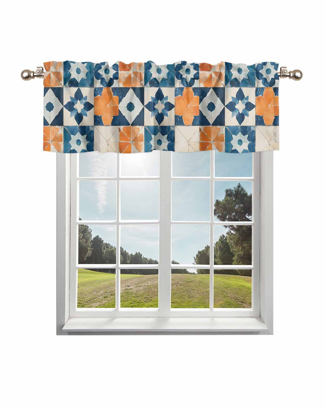 Abstract Blue Curtain Valance for Windows/Living Room/Kitchen/Bathroom ...