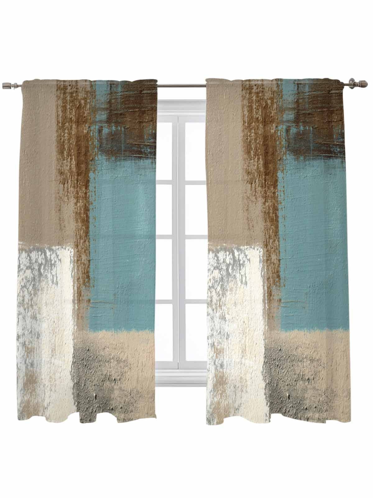 Abstract Blue Curtains 63 Inch Length,Sheer Curtains for Bedroom Living ...