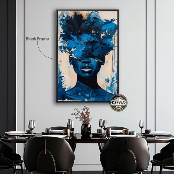 Abstract Blue Face Poster Dynamic Face Shape Female Wall Art Expressive Beauty Poster Modern Decor Ready To Hang, Unframed Poster Size 8x12