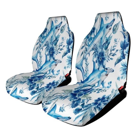 Abstract Blue Floral Hammerhead Shark Car Seat Covers Front Seats Universal Fit for Cars SUV Truck Auto Interior Accessories