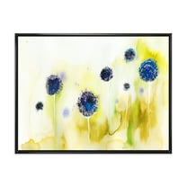 Abstract Blue Flowers In The Meadow 20 in x 12 in Framed Painting Canvas Art Print, by Designart
