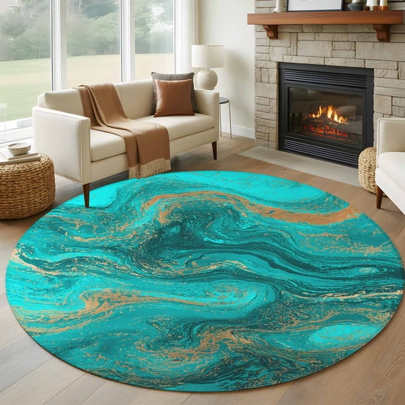 Abstract Blue Fluid 5' Round Rug for Dining Table for 4 People Under ...