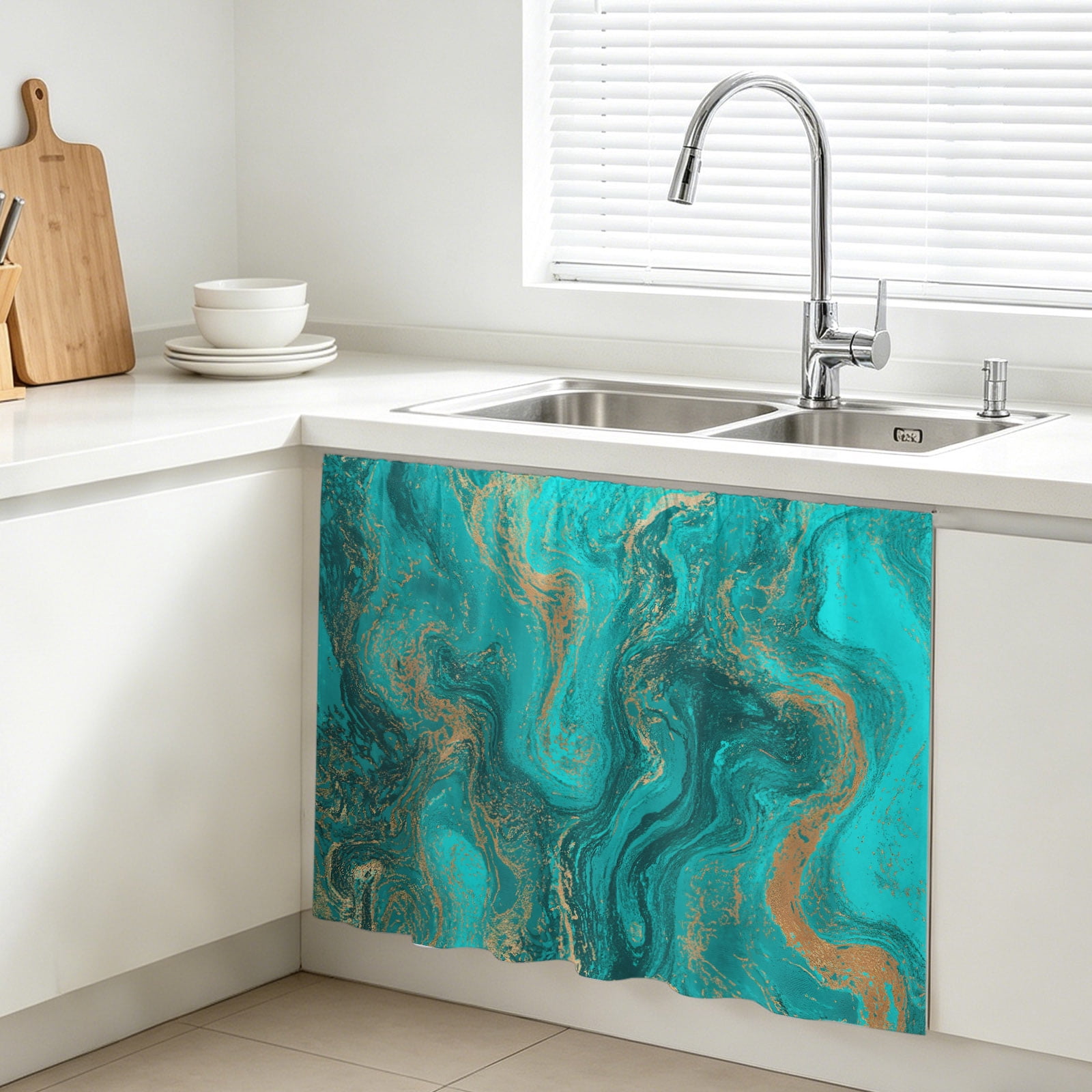 Abstract Blue Fluid Cabinet Curtain, Vintage Gold Green Marble Texture ...