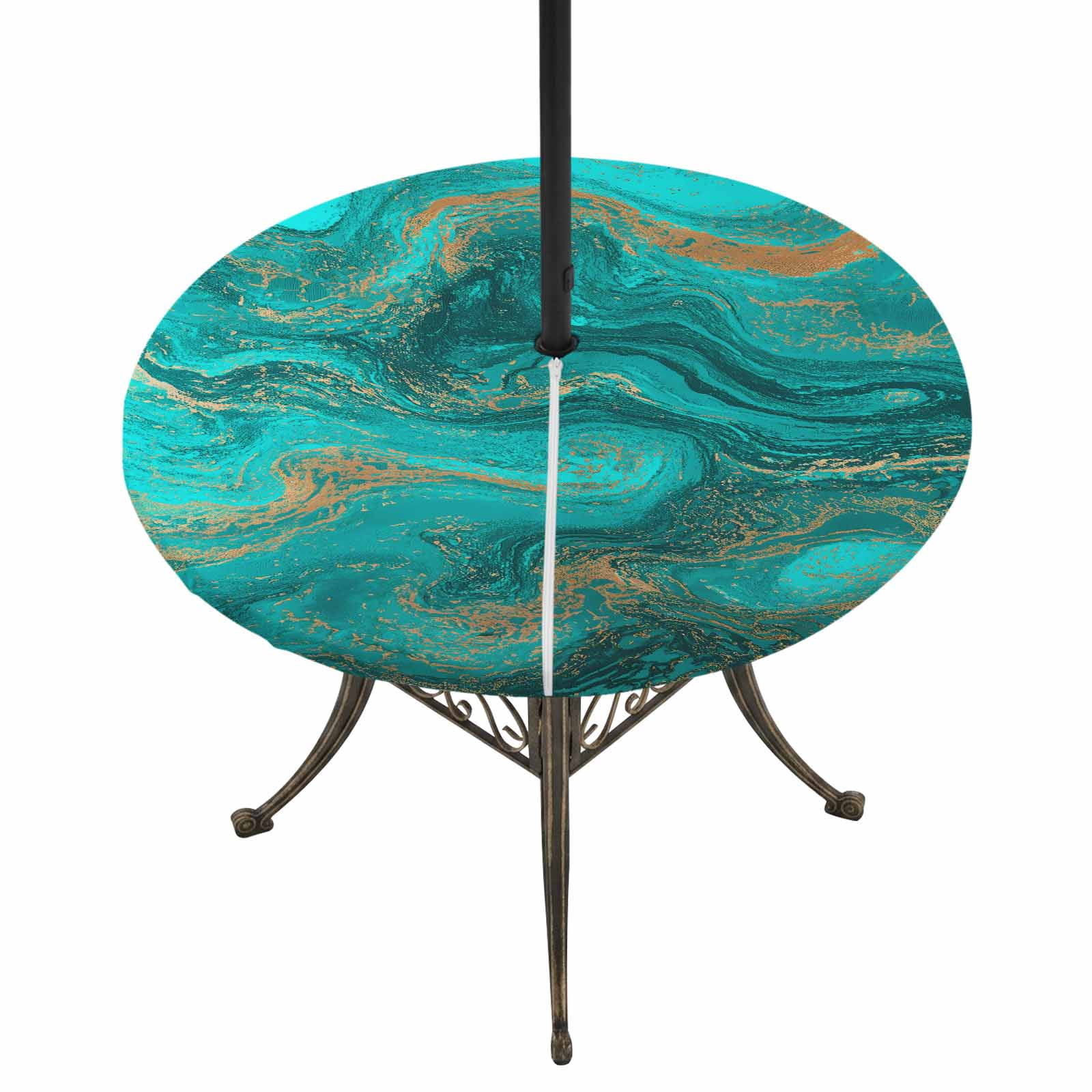 Abstract Blue Fluid Round Outdoor Tablecloth with Umbrella Hole ...