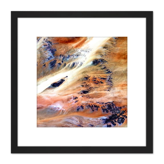 Abstract Blue Gems Mountains 8X8 Inch Square Wooden Framed Wall Art Print Picture with Mount