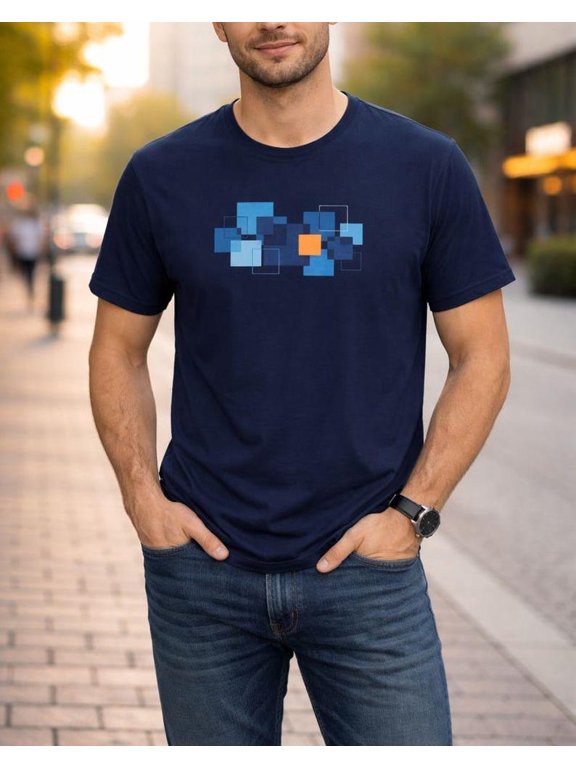 Abstract Blue Geometric Blocks T-Shirt, Mid Century Modern Graphic Tee, Minimalist Geometric Design Shirt, Abstract Art Tee for Men Women