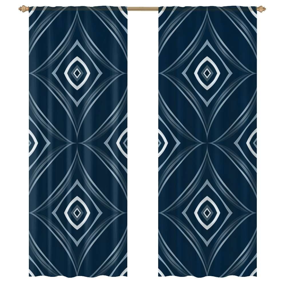 Abstract Blue Geometric Pattern Sheer Voile Curtain Window Tulle ...