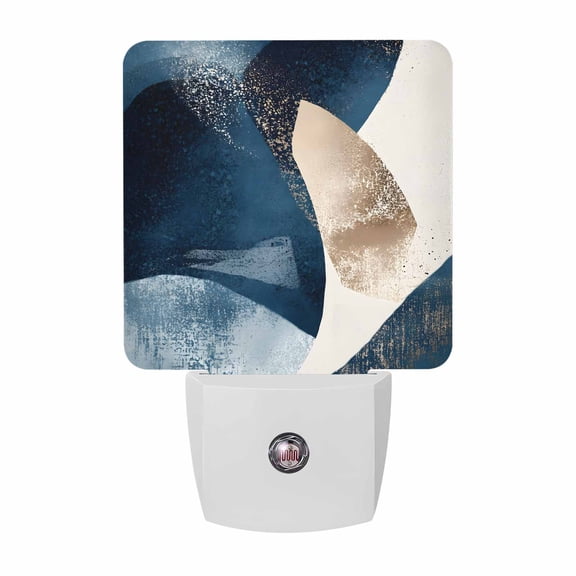 Abstract Blue Gold Beige Plug-in LED Night Lights Modern Art Auto Dusk-to-Dawn Sensor for Bedroom, Bathroom, Kitchen, Nursery, Hallway, Stairs, Wall Home Decor