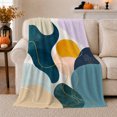 thumbnail image 1 of Abstract Blue Gold and Lavender Shapes, Dreamy Modern Style for Art Lovers, Soft Geometric Color Flow and Housewarming Gift, Cozy Flannel Blanket for Bedroom and Living Room, Home Decor, 1 of 9