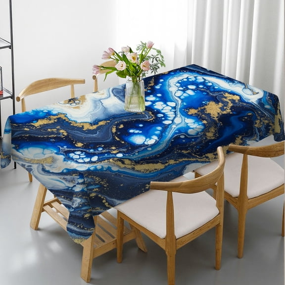 Abstract Blue Gold Marble Abstract Rectangular Tablecloth, - 2D Flat Printing Tablecloths rectangle , Cafe, dinner, picnic