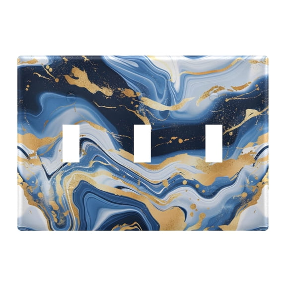 Abstract Blue Gold Marble Light Switch Plate Covers 3 Gang Wall Plate Plastics Outlet Covers for Kitchen Home Office Decor