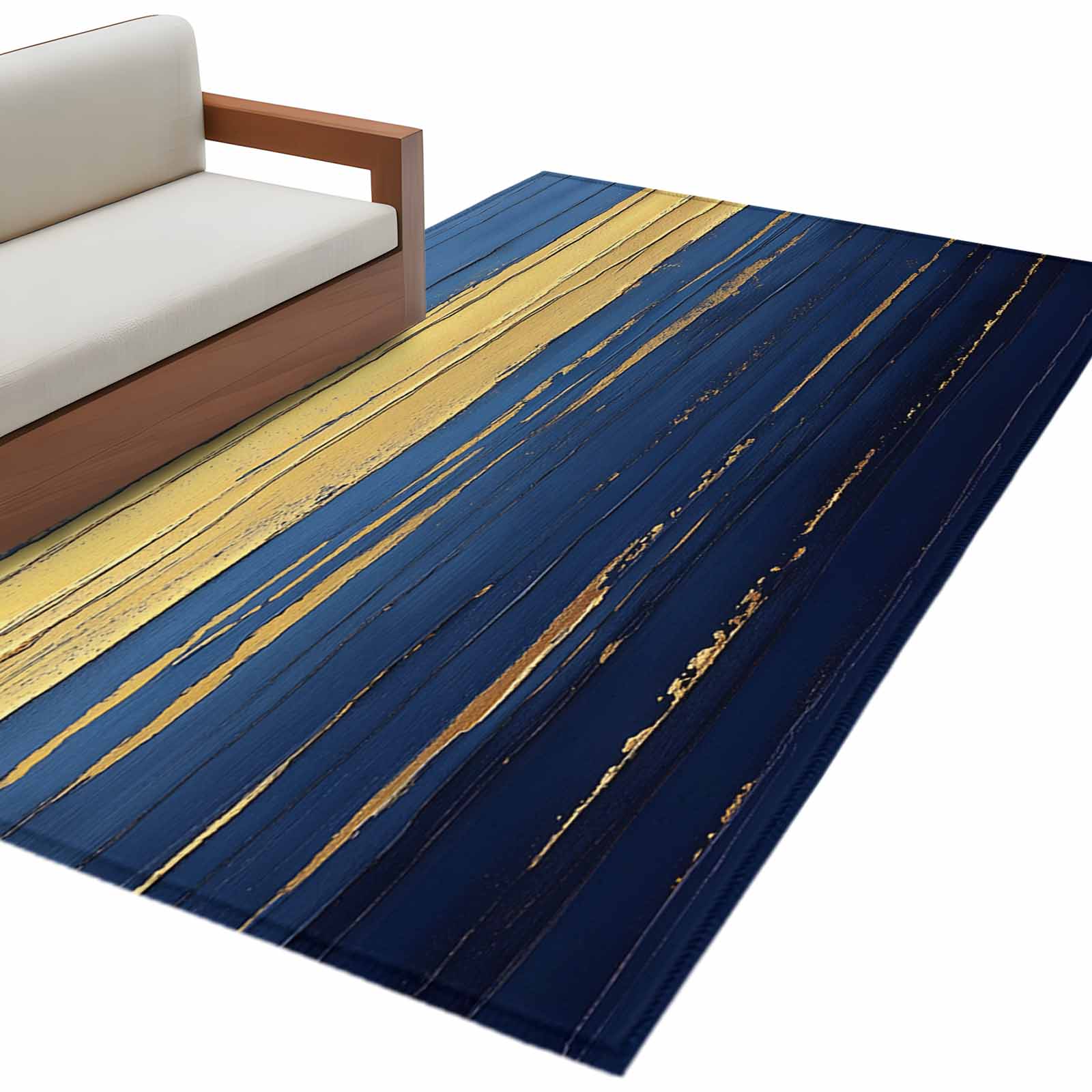 Abstract Blue Golden Large Area Rugs for Bedroom Living Room, Soft Non ...